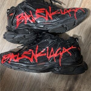 Balenciaga Black Sneakers with Red Graffiti Script